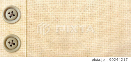 Horizontal or vertical background with beige canvas texture and buttons. Natural linen texture backdrop 90244217