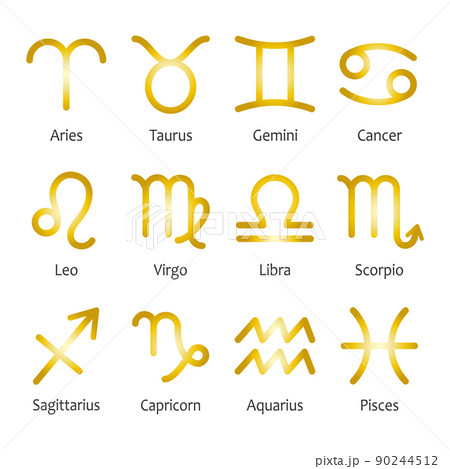 黄道12星座の金色のアイコン、英語 90244512