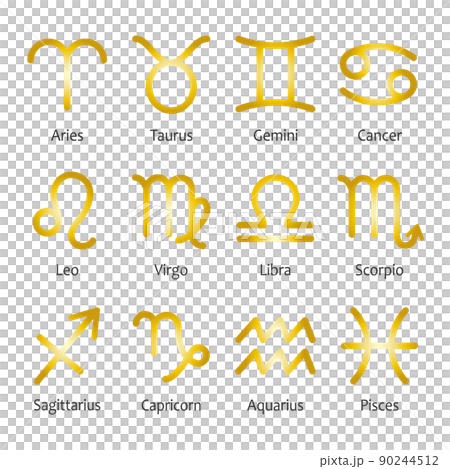 黄道12星座の金色のアイコン、英語 90244512