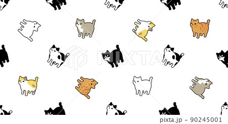 cat seamless pattern calico kitten vector neko breed character cartoon pet tile background repeat wallpaper animal doodle illustration scarf isolated design 90245001