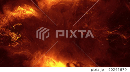 Fume ink flow. Burning flames effect. Red orange black paint blend. Abstract art background shot on Red Cinema camera 6k. 90245679