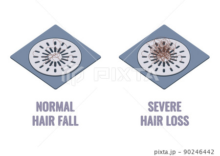 Two shower drain grids clogged with hair clumps 90246442