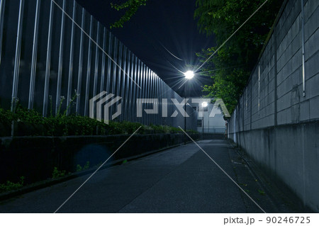 防犯のイメージ　暗くて怖い夜道と外灯 90246725