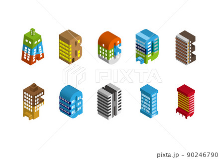 楽しい街並みと暮らしの風景。人々が明るく暮らせる建物と街づくり。アルファベットの可愛いビル達。 90246790