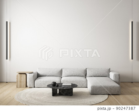 Contemporary minimalist interior with sofa and decor. 3d render illustration mockup. Contemporary minimalist interior with sofa and decor. 3d render illustration mockup. 90247387