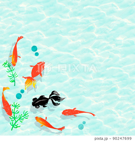 夏_水面に金魚とそよぐ水草のイラスト素材 [90247699] - PIXTA