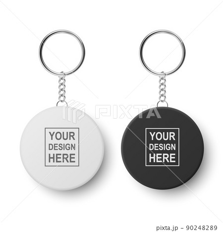 Vector 3d Realistic Blank White Round Keychain with Ring and Chain for Key Isolated on White. Button Badge with Ring. Plastic, Metal ID Badge with Chains Key Holder, Design Template, Mockup Vector 3d Realistic Blank White Round Keychain with Ring and Chain for Key Isolated on White. Button Badge with Ring. Plastic, Metal ID Badge with Chains Key Holder, Design Template, Mockup 90248289