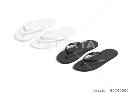 Blank black and white beach slippers mockup, side view 90249042