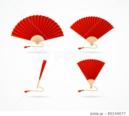 Realistic Detailed 3d Folding Asian Hand Fans Set. Vector Realistic Detailed 3d Folding Asian Hand Fans Set. Vector 90249077