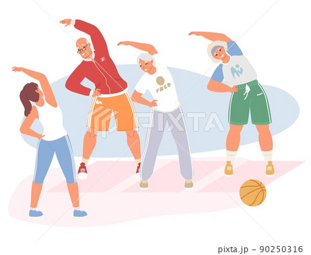 Old people doing exercise with trainer vector Old people doing exercise with trainer vector 90250316