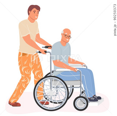 Man nurse care for old senior person vector Man nurse care for old senior person vector 90250373