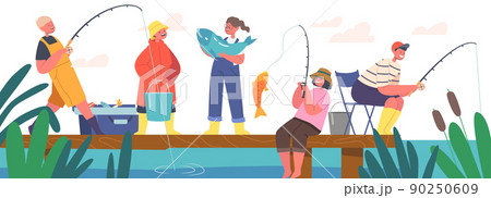 Children Fishermen Having Fun on Pond, Little Boys and Girls Fishing with Rods on Wooden Pier. Kids Summer Recreation Children Fishermen Having Fun on Pond, Little Boys and Girls Fishing with Rods on Wooden Pier. Kids Summer Recreation 90250609