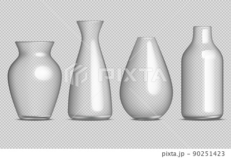 Transparent vase. Empty glass geometrical containers for flowers romantic beauty vase decent vector realistic illustrations 90251423