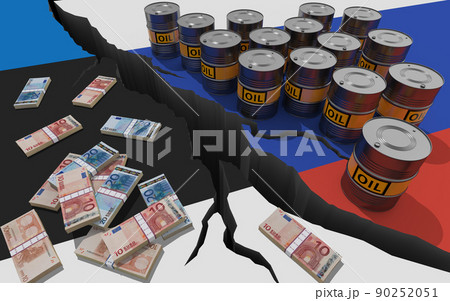 Oil sanctions against Russia. Conceptual 3D illustration. 90252051