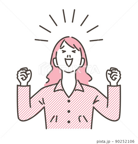 両手をあげて喜ぶ若い女性【ベクターイラスト素材】 両手をあげて喜ぶ若い女性【ベクターイラスト素材】 90252106