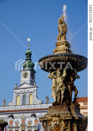 チェスケー ブジェヨヴィツェの街並みの写真素材