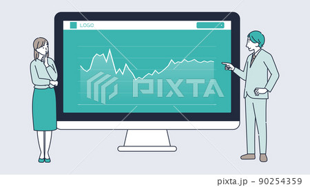 グラフを指さすマーケターの男のイラスト素材 90254359