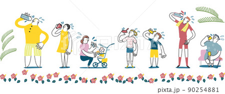 清涼感ある木陰で水分補給をしている様々な人々 イラスト素材 清涼感ある木陰で水分補給をしている様々な人々 イラスト素材 90254881