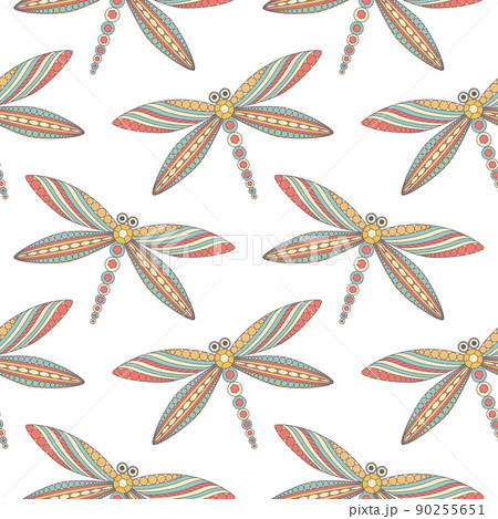 Vintage decorated dragonfly seamless pattern Vintage decorated dragonfly seamless pattern 90255651