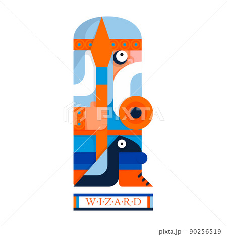 Gray-haired wizard-warrior with a raven and a spear 90256519