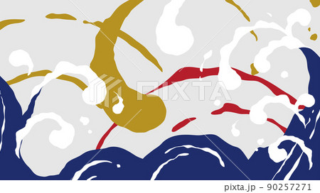 和風の波のリキッドアニメーションをイメージした背景イラスト_16:9 和風の波のリキッドアニメーションをイメージした背景イラスト_16:9 90257271