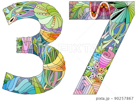 37 number vintage font. Engraving design. Vector illustration. 90257867