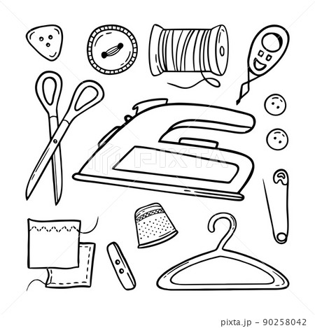 Needlework sewing knitting a large set of Hand made elements Vector illustration on a white background Needlework sewing knitting a large set of Hand made elements Vector illustration on a white background 90258042
