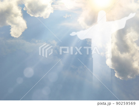Ascension of Christ. Shining silhouette in the clouds Ascension of Christ. Shining silhouette in the clouds 90259569