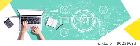 Future technology concept with person using a laptop 90259633