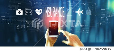 Insurance concept with person using smartphone 90259635