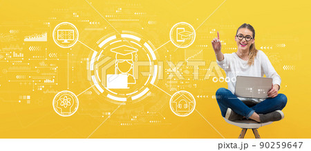 Distance learning theme with young woman 90259647