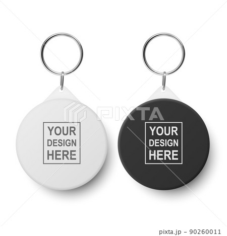 Vector 3d Realistic Blank White Round Keychain with Ring and Chain for Key Isolated on White. Button Badge with Ring. Plastic, Metal ID Badge with Chains Key Holder, Design Template, Mockup Vector 3d Realistic Blank White Round Keychain with Ring and Chain for Key Isolated on White. Button Badge with Ring. Plastic, Metal ID Badge with Chains Key Holder, Design Template, Mockup 90260011