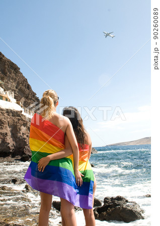 couple of women in love with lesbian rainbow flat couple of women in love with lesbian rainbow flat 90260089