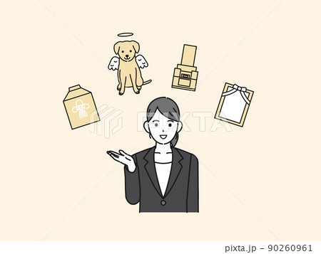 葬儀屋　葬式　お墓　火葬　動物霊園　相談　サービス　説明するスタッフの女性　葬儀の手配 90260961