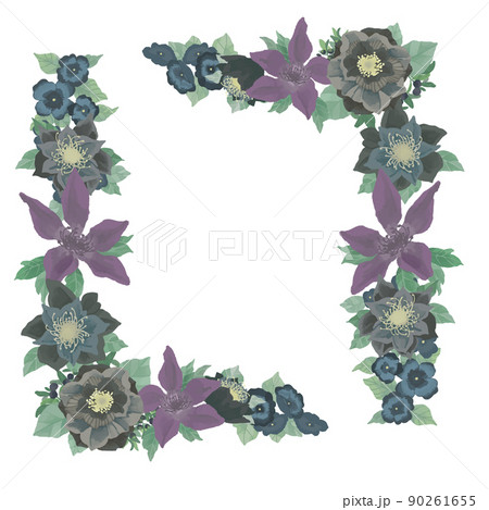 ブラックフラワーの真四角フレーム 90261655