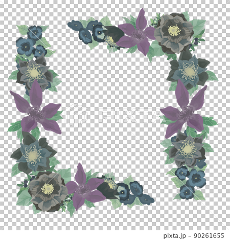 ブラックフラワーの真四角フレーム 90261655