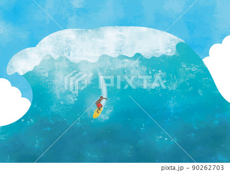 サーファーとビッグウェーブ水彩画 90262703