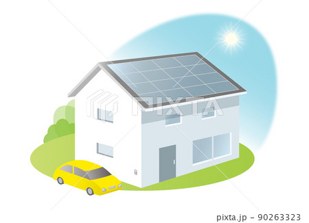 太陽光発電でソーラーパネルを屋根に設置した家 太陽光発電でソーラーパネルを屋根に設置した家 90263323