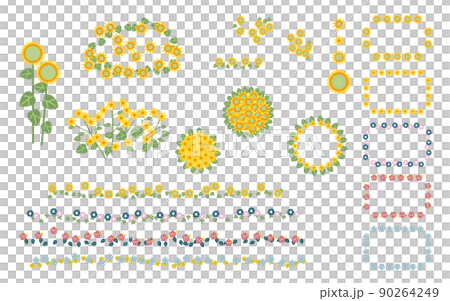 以向日葵為主的夏季花卉插圖素材集 90264249