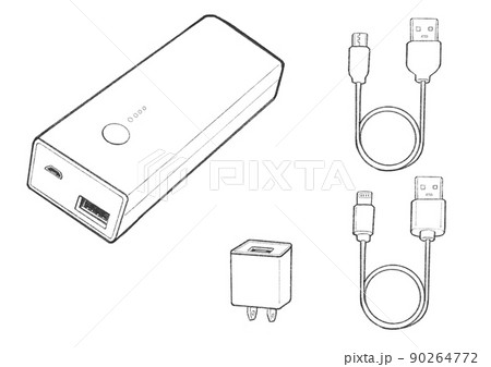 モバイルバッテリーのイラスト　モノクロ 90264772