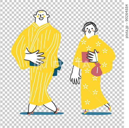 A couple wearing a yukata and going out on a fair day Illustration material 90264884