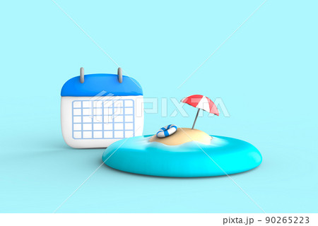 南の島とカレンダーの夏休みイメージ 90265223