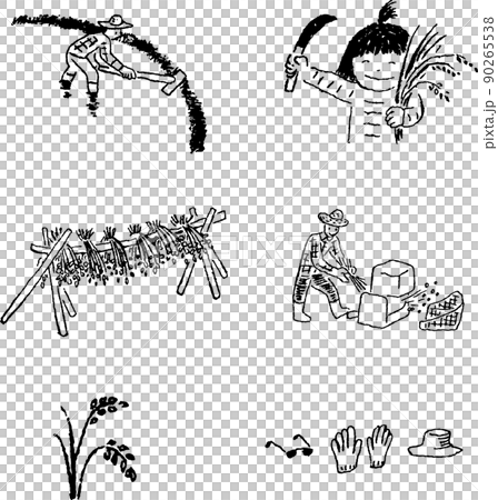 稲作畦塗りから収穫線画イラスト 90265538