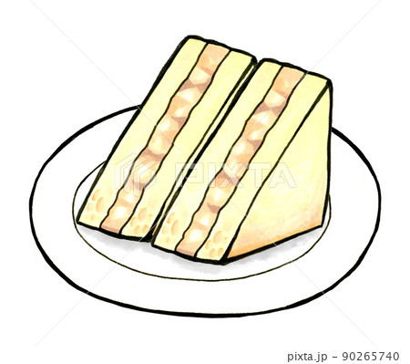 皿に乗ったシーチキンマヨネーズのサンドイッチ2枚セット　料理・カフェメニューの手描きイラスト素材 90265740
