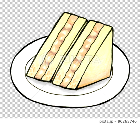 皿に乗ったシーチキンマヨネーズのサンドイッチ2枚セット　料理・カフェメニューの手描きイラスト素材 90265740