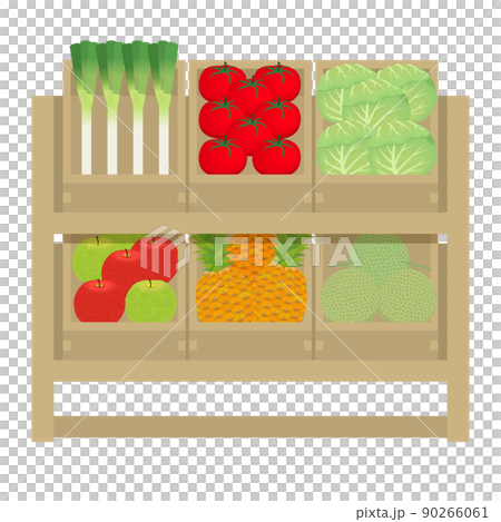 Wooden furniture displaying vegetables and fruits 90266061