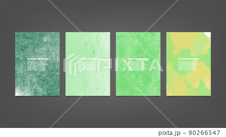 Set of green vector watercolor backgrounds for poster, brochure or flyer, Bundle of watercolor posters, flyers or cards. Banner template. 90266547