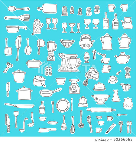 お洒落なキッチンアイテムのイラスト素材, お洒落なキッチンアイテムのイラスト素材, 90266665