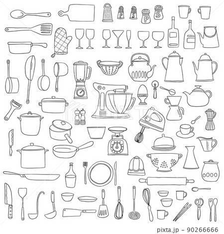 お洒落なキッチンアイテムのイラスト素材, お洒落なキッチンアイテムのイラスト素材, 90266666