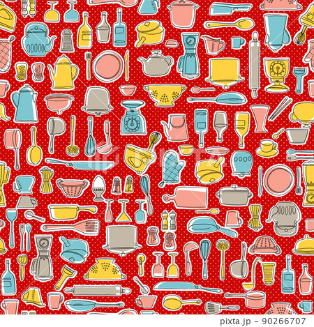 シンプルなキッチンアイテムの柄, シンプルなキッチンアイテムの柄, 90266707